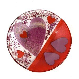 A. Fox Fused Glass Heart Plate Tray 5” Art Glass 1994 Vintage